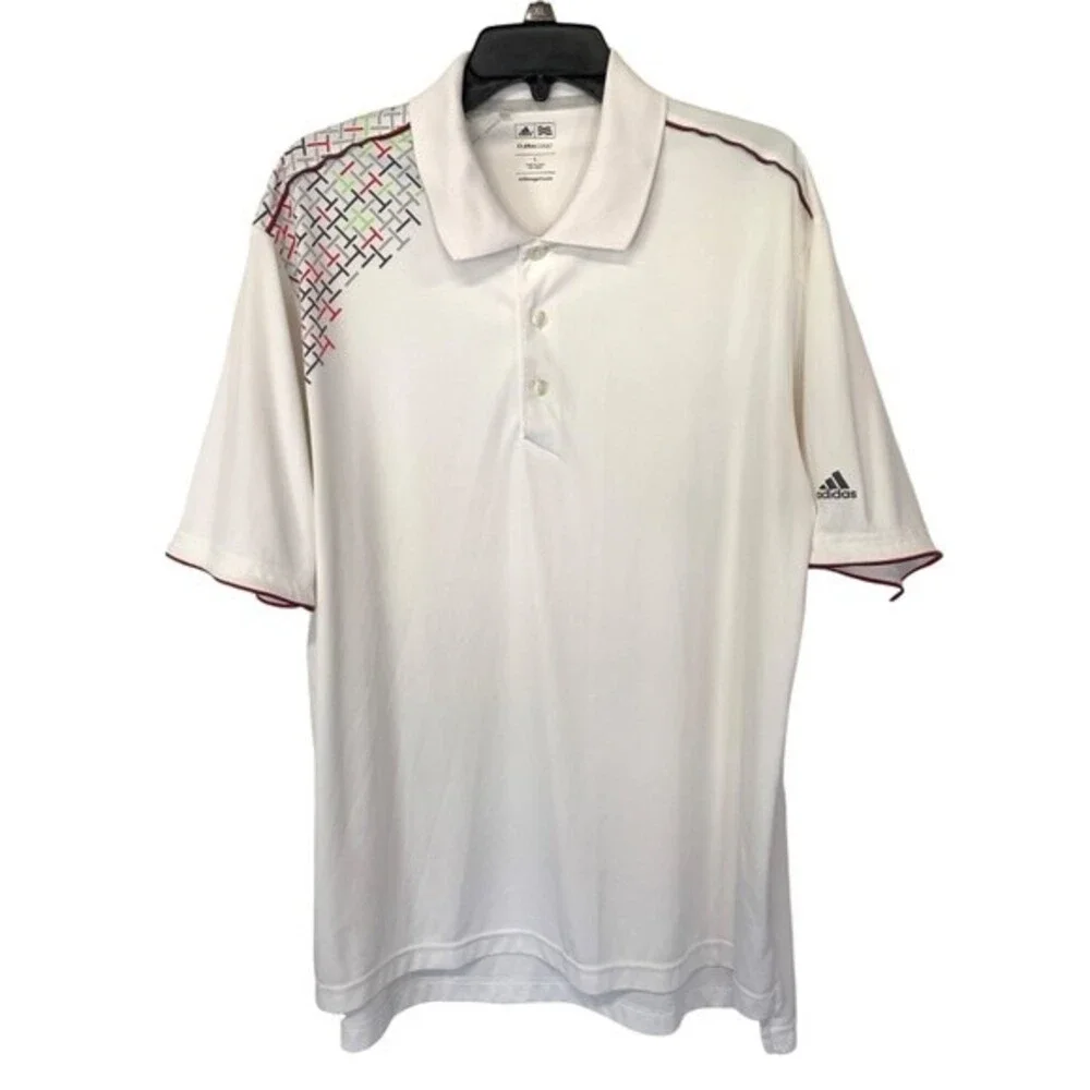 Adidas | Climacool Mens White Abstract Design Polo Shirt L